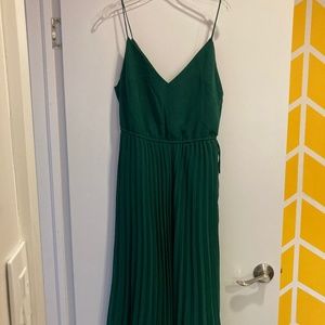 ASOS Design Pleated Cami Midi Dress in Forest Green